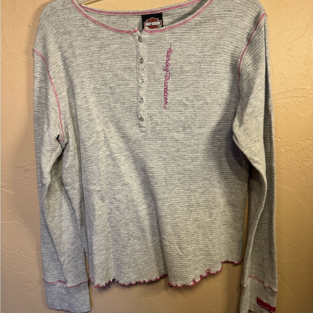Women’s long sheeve Harley-Davidson Gray and Pink Henley Top